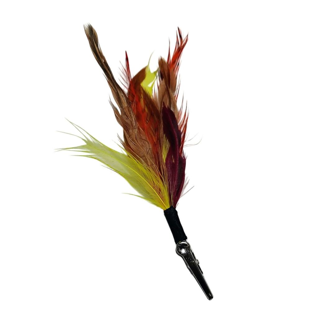 Eco Sourced Feather Hair Cigarette Hat Boudoir Clip Brown Orange Yellow